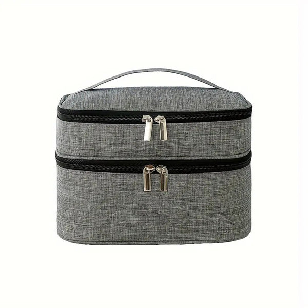 Necessaire Viagem Bolsa Dupla Organizador Maquiagem Lisa Cor:Cinza