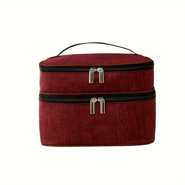 Necessaire Viagem Bolsa Dupla Organizador Maquiagem Lisa Cor:Vinho