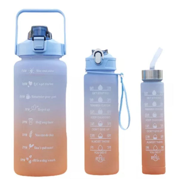 Kit 3 Garrafas motivacional Galão 300ml, 900ml e 2L - tiktok