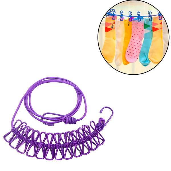 Varal Corda Multifuncional 12 Pregadores de Metal Roupas Cor:Roxo