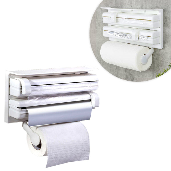 Porta Papel Toalha Triplo Para Rolos Alumínio Parede Suporte Cozinha Cor:Branco