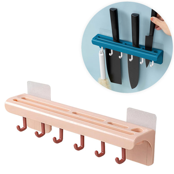 Suporte De Cozinha Porta Talheres Facas Faqueiro 6 Ganchos Cor:Azul