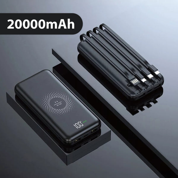 Carregador Portátil Sem Fio Indução Power Bank 20000mAh Cor:Preto