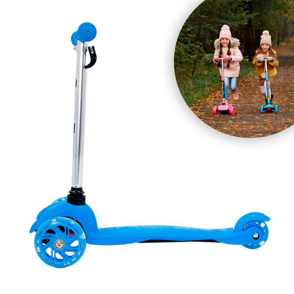 Patinete Regulável Infantil 3 Rodinhas Com Led Para Crianças Até 40kg Cor:Azul