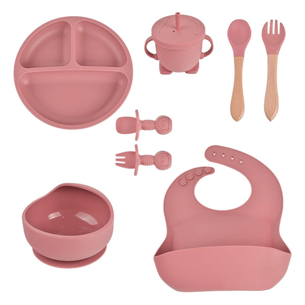Kit Prato Infantil Silicone Copo Talher Babador Tigela Cor:Vinho