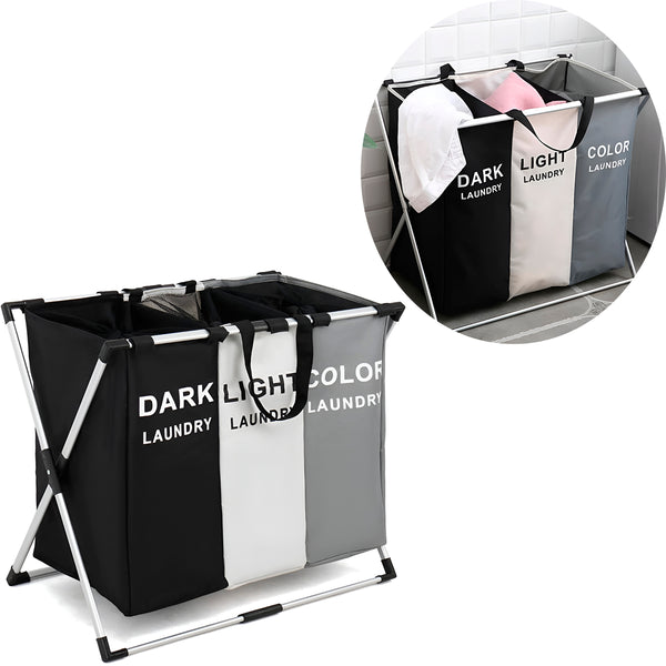 Cesto de Roupa Triplo Organizador Armazenamento 3 Seções