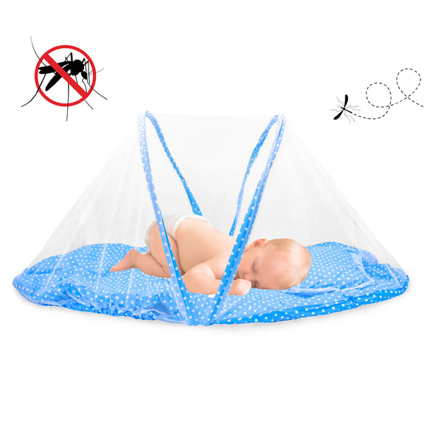 Mini Berço De Bebe Portatil Com Mosquiteiro Ninho Acolchoado Cor:Azul