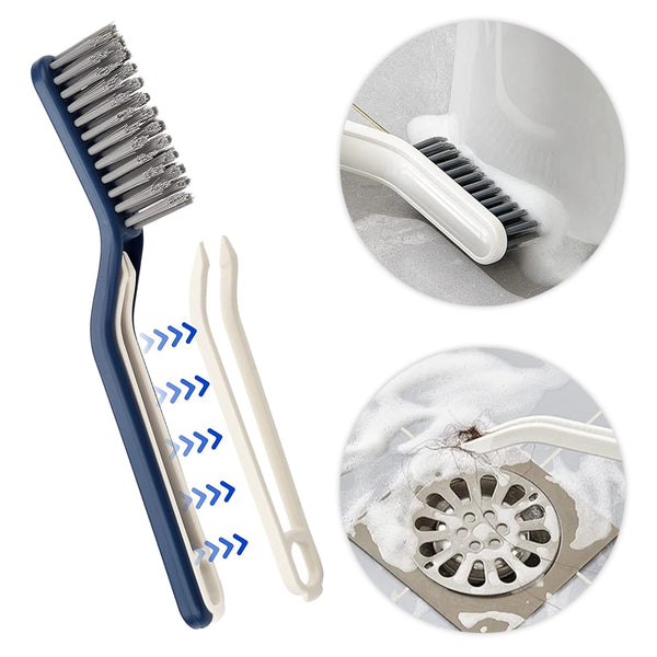 Escova Multiuso Limpeza Cantos Pinça 2 em 1 Banheiro Cozinha Cor:Branco