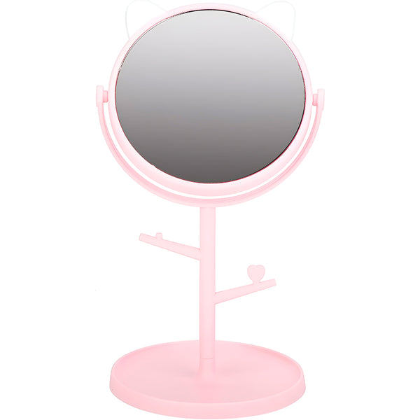 Espelho de Mesa com Suporte Orelha de Gatinho Maquiagem Cor:Rosa