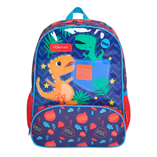 Mochila Infantil Com Bolso Externo Animais Escola Passeio Estampa:Dinossauro