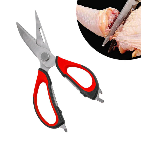 Tesoura Culinaria P/ Casa Cozinha Corta Desossa  Limpa Peixe Carne Frango 6 em 1 Cor:Vermelho